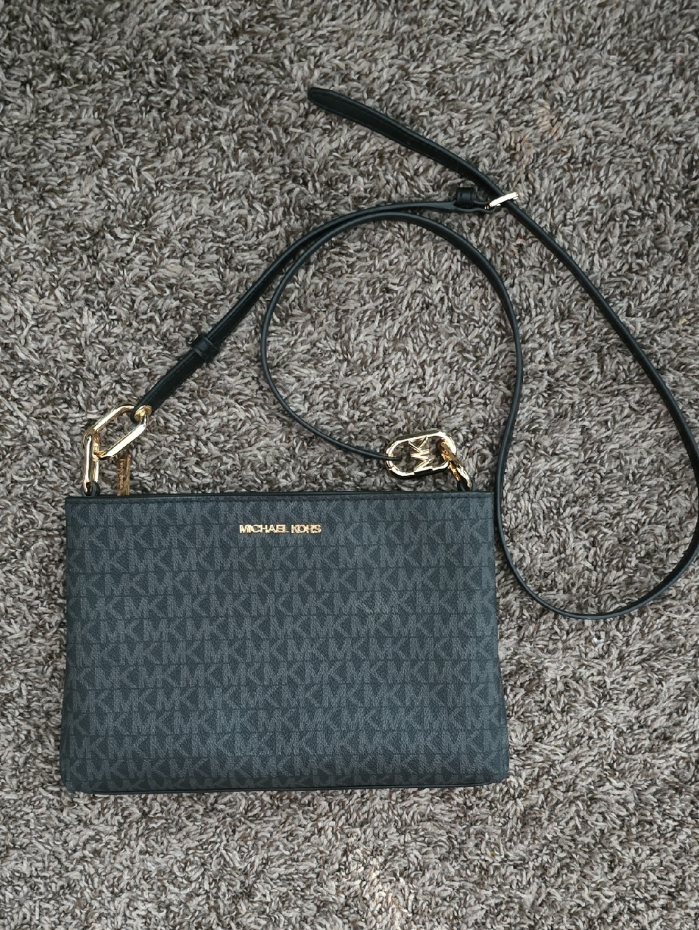 NWT Michael Kors Black MK Logo Crossbody with Gold Hardware TRISHA